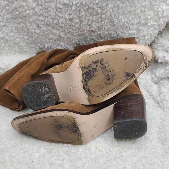 27 Edit Bellamy Tan Suede Leather Slouchy Knee High Western Inspired Boots sz 9W - Picture 9 of 13